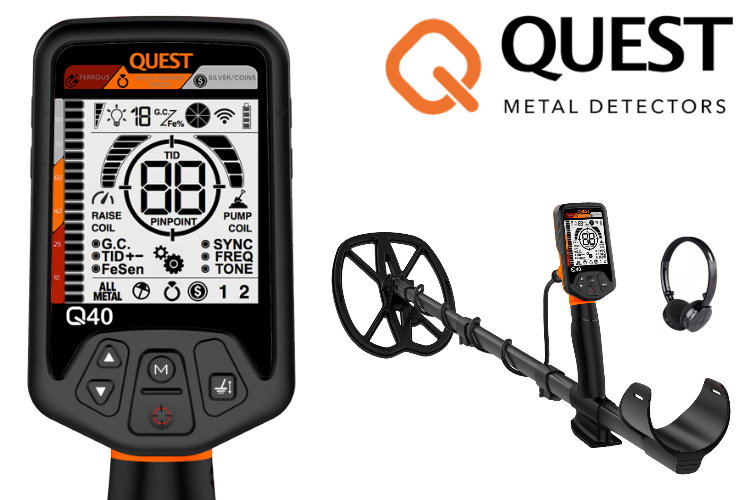 Quest Q40 Metalldetektor mit Raptor Spule & Xpointer Pinpointer & Schatzsucherhandbuch