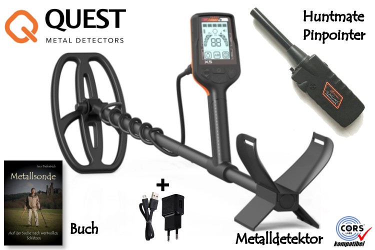 Quest X5 Metalldetektor & Huntmate Pinpointer & Schatzsucherhandbuch